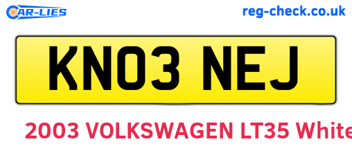 KN03NEJ are the vehicle registration plates.
