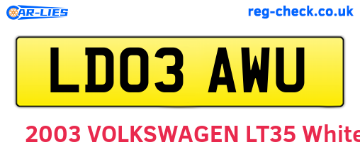 LD03AWU are the vehicle registration plates.