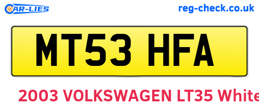 MT53HFA are the vehicle registration plates.