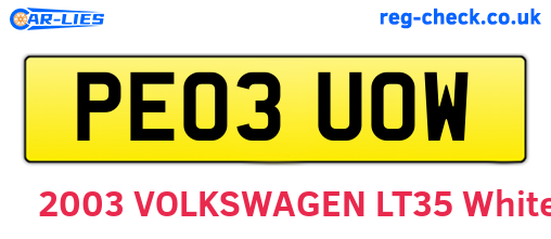 PE03UOW are the vehicle registration plates.