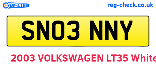 SN03NNY are the vehicle registration plates.