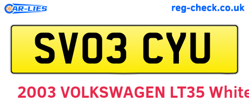 SV03CYU are the vehicle registration plates.