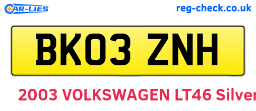 BK03ZNH are the vehicle registration plates.