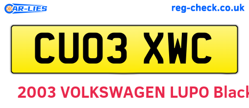 CU03XWC are the vehicle registration plates.