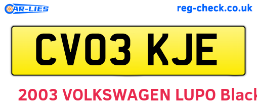 CV03KJE are the vehicle registration plates.