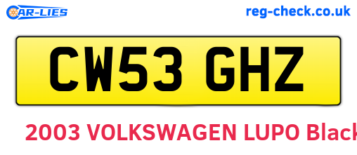 CW53GHZ are the vehicle registration plates.