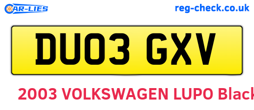 DU03GXV are the vehicle registration plates.