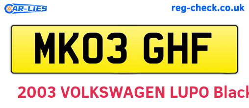 MK03GHF are the vehicle registration plates.