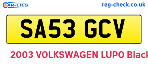 SA53GCV are the vehicle registration plates.