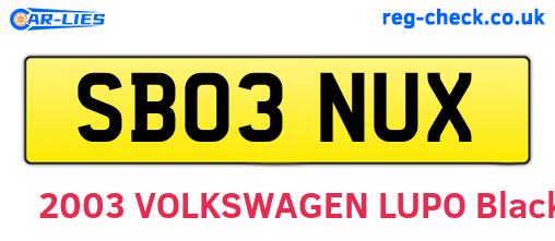 SB03NUX are the vehicle registration plates.