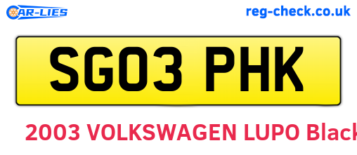 SG03PHK are the vehicle registration plates.