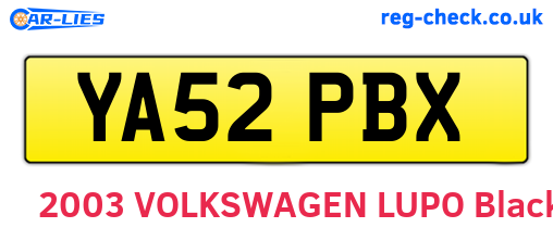YA52PBX are the vehicle registration plates.