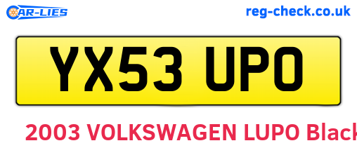 YX53UPO are the vehicle registration plates.