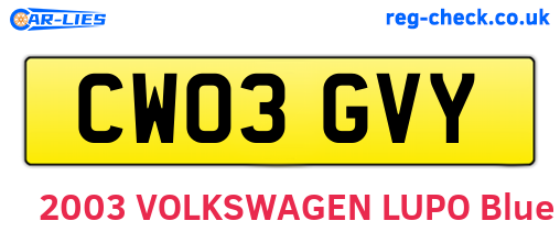 CW03GVY are the vehicle registration plates.
