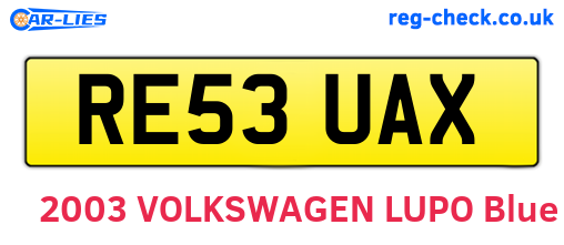 RE53UAX are the vehicle registration plates.