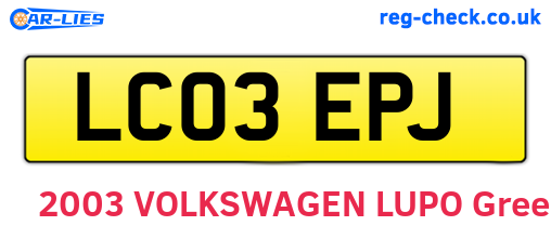 LC03EPJ are the vehicle registration plates.