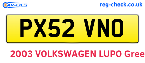 PX52VNO are the vehicle registration plates.