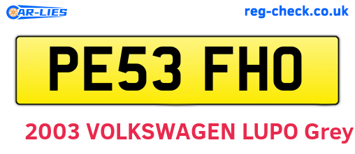 PE53FHO are the vehicle registration plates.