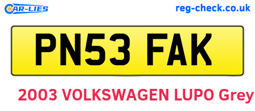 PN53FAK are the vehicle registration plates.