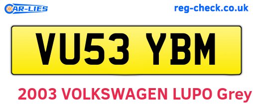 VU53YBM are the vehicle registration plates.