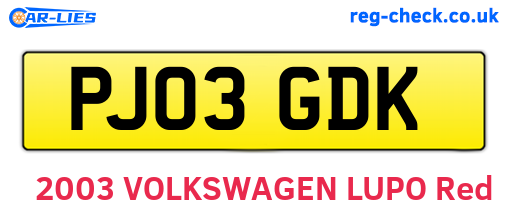 PJ03GDK are the vehicle registration plates.