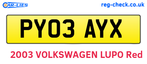 PY03AYX are the vehicle registration plates.