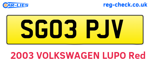 SG03PJV are the vehicle registration plates.