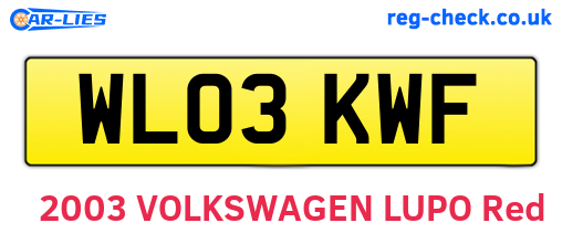 WL03KWF are the vehicle registration plates.