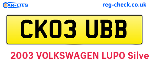 CK03UBB are the vehicle registration plates.