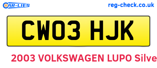 CW03HJK are the vehicle registration plates.
