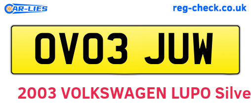 OV03JUW are the vehicle registration plates.
