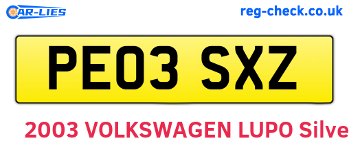 PE03SXZ are the vehicle registration plates.
