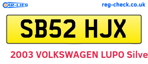 SB52HJX are the vehicle registration plates.