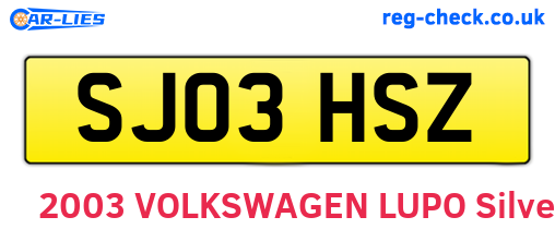 SJ03HSZ are the vehicle registration plates.