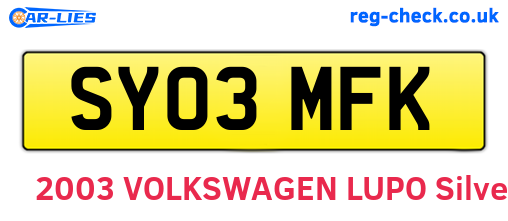 SY03MFK are the vehicle registration plates.