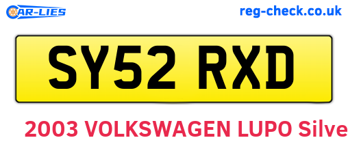 SY52RXD are the vehicle registration plates.
