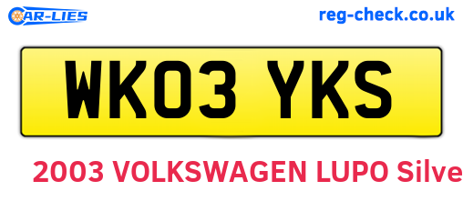 WK03YKS are the vehicle registration plates.