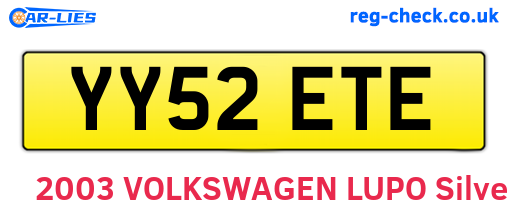 YY52ETE are the vehicle registration plates.