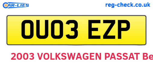 OU03EZP are the vehicle registration plates.