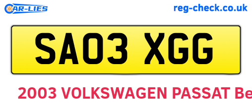 SA03XGG are the vehicle registration plates.