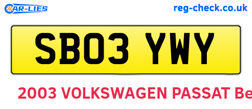 SB03YWY are the vehicle registration plates.