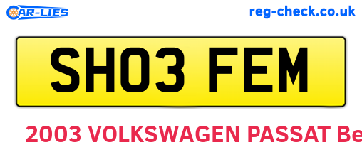 SH03FEM are the vehicle registration plates.