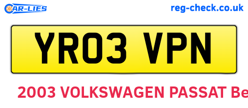 YR03VPN are the vehicle registration plates.