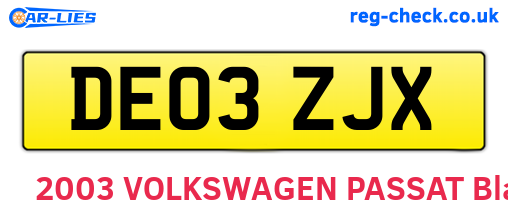 DE03ZJX are the vehicle registration plates.