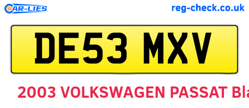 DE53MXV are the vehicle registration plates.