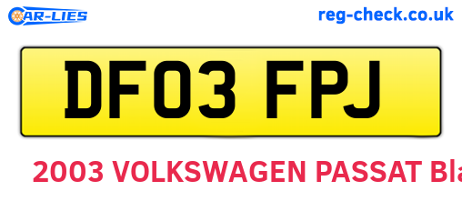 DF03FPJ are the vehicle registration plates.