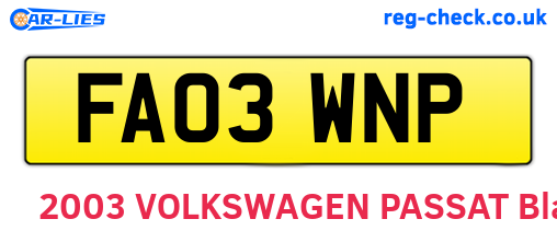 FA03WNP are the vehicle registration plates.
