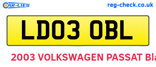 LD03OBL are the vehicle registration plates.