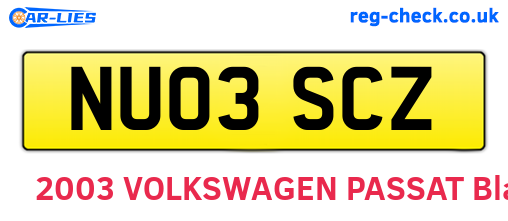 NU03SCZ are the vehicle registration plates.