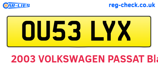 OU53LYX are the vehicle registration plates.